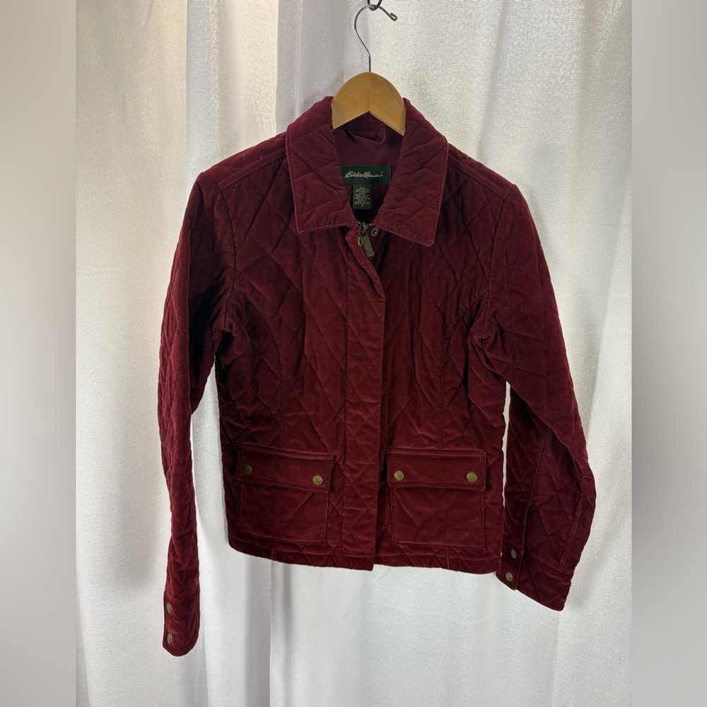 EDDIE BAUER | Women's Small Red Quilted Corduroy Riding Jacket Western Chore EUC